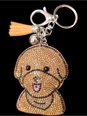 Rhinestone Dog Face Keychain Charm - Gold Glitter